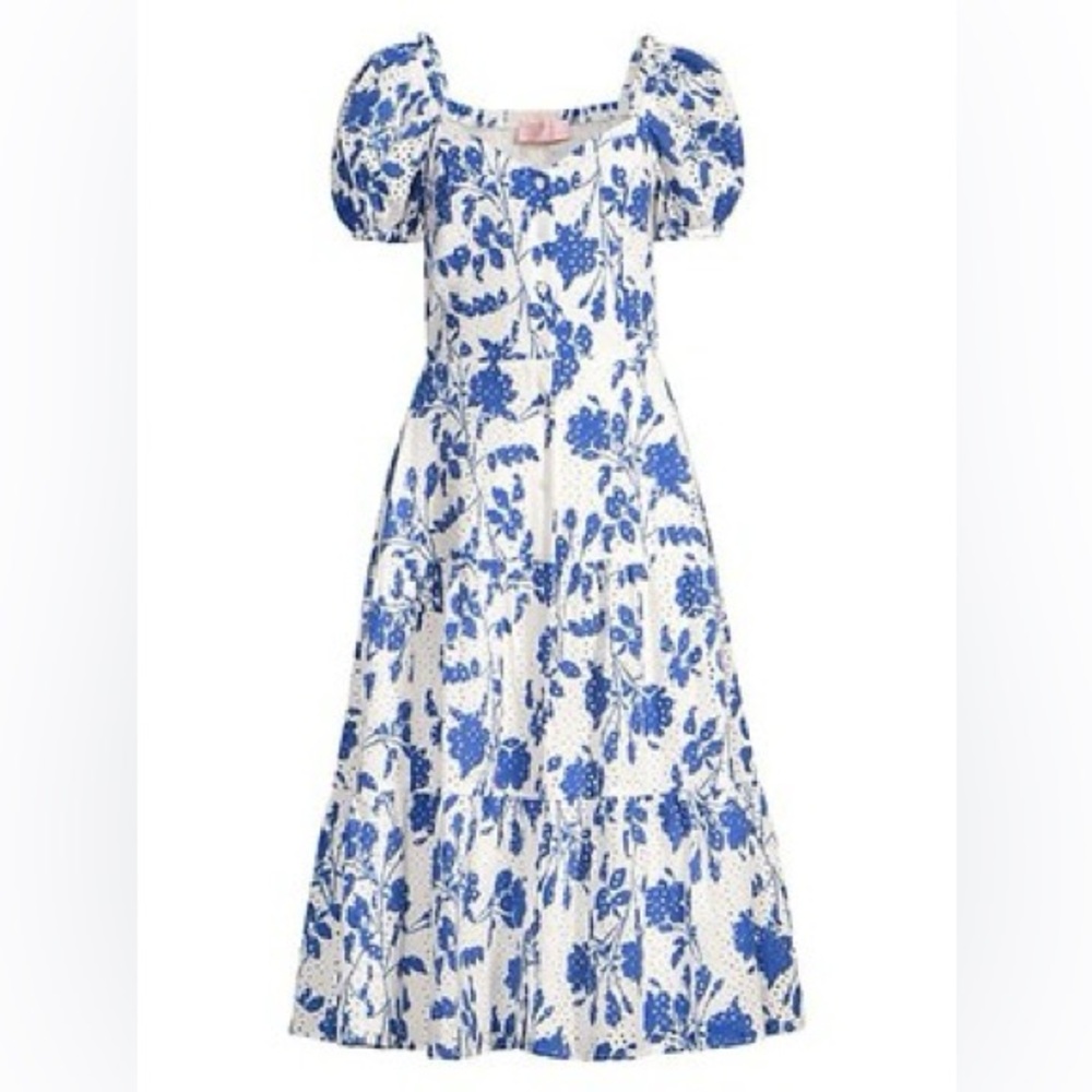 Rachel Parcell eyelet stencil tiered midi dress in Periwinkle XS